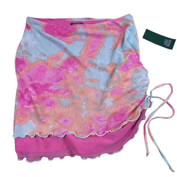 Wild Fable Women's Pink Tie-Dye Mesh Side Ruched Mini Skirt - Size Medium - NWT - Picture 1 of 7